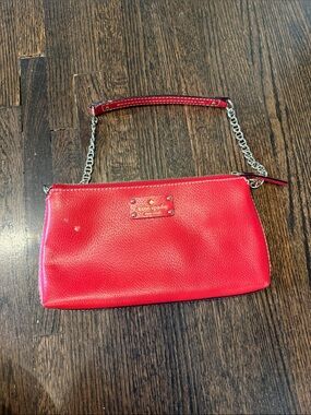 kate spade Red Pebbled Leather Chain-Handle Wristlet